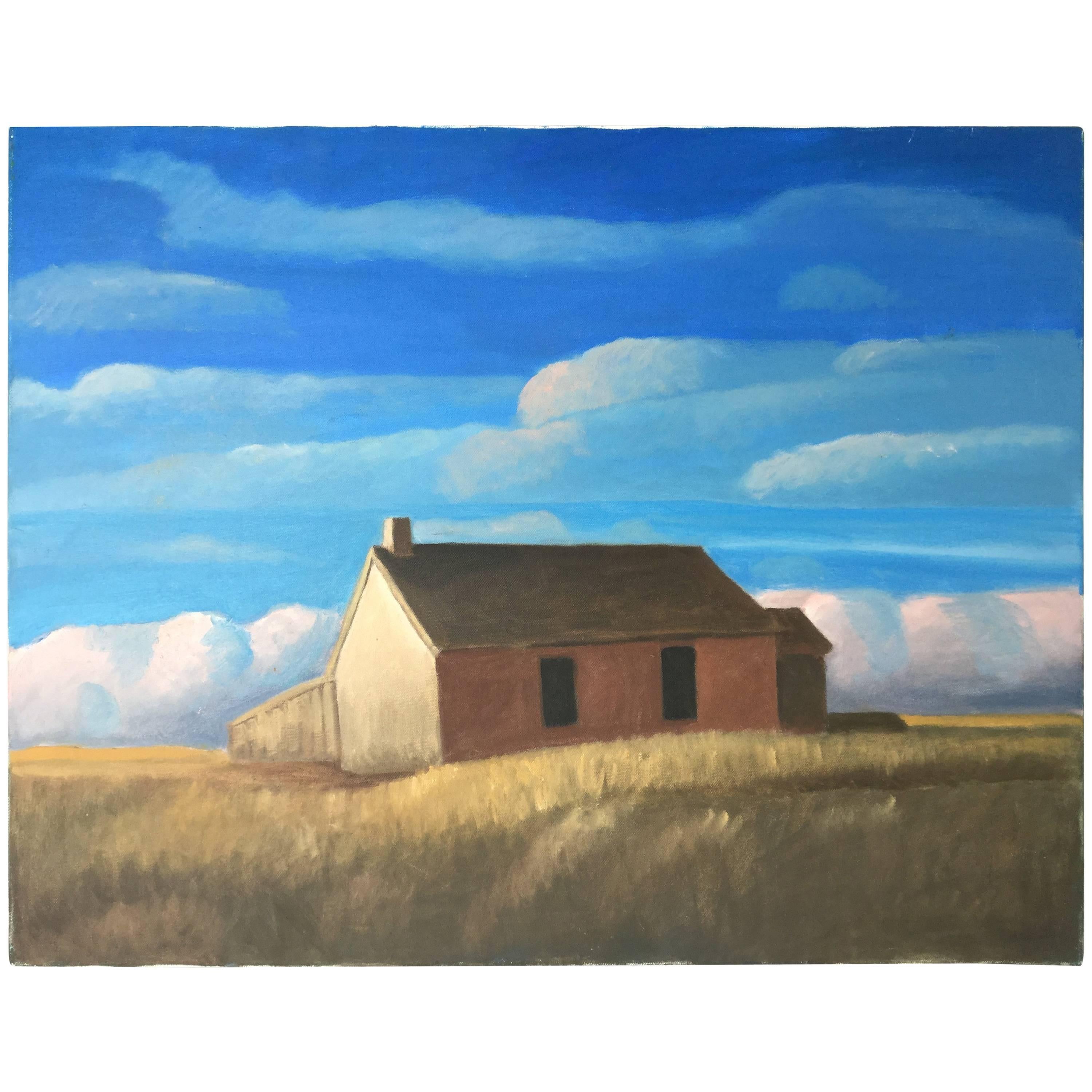 Great Plains Landscape, Oil Painting with Barn For Sale