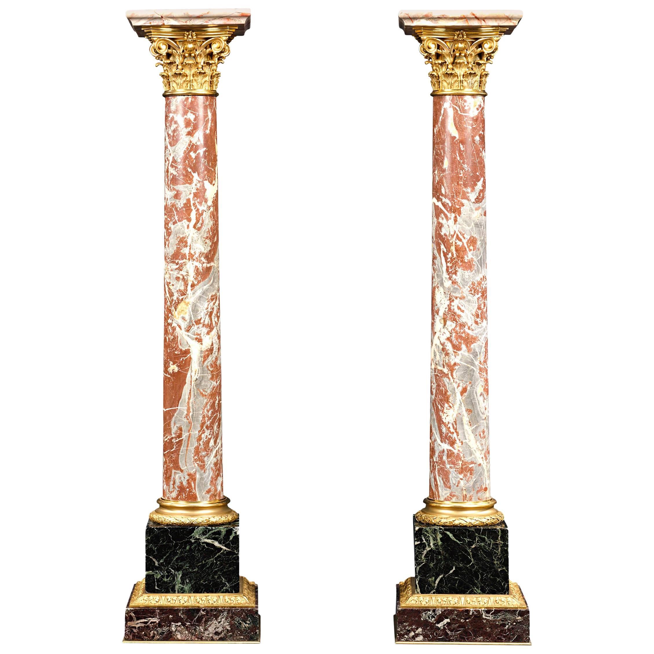19th Century Marble and Bronze French Pedestals 