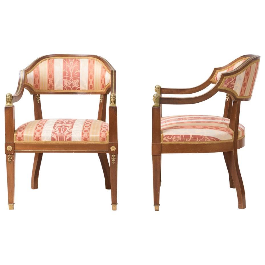 Pair of Empire Style Armchairs in Mahogany
