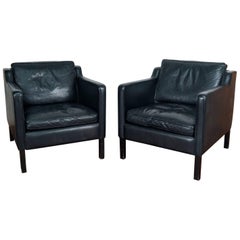 Pair of Borge Mogensen Style Stouby Leather Lounge Chairs