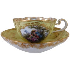19th Century Meissen Porcelain Quarter Foil Canary Yellow Cup and Saucer