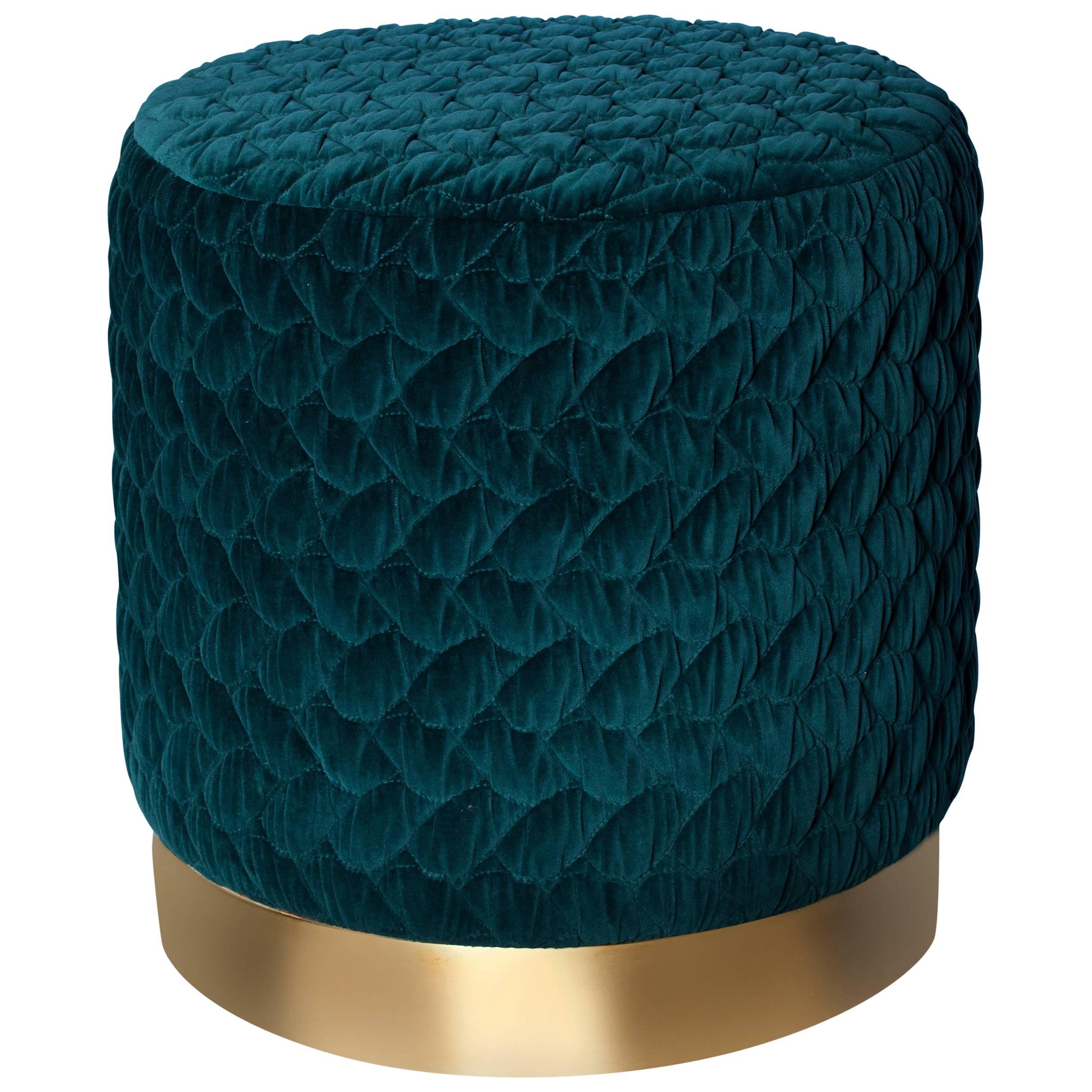 Diana Pouf Upholstered in Velvet Tresse with Brass Band Made in Britain