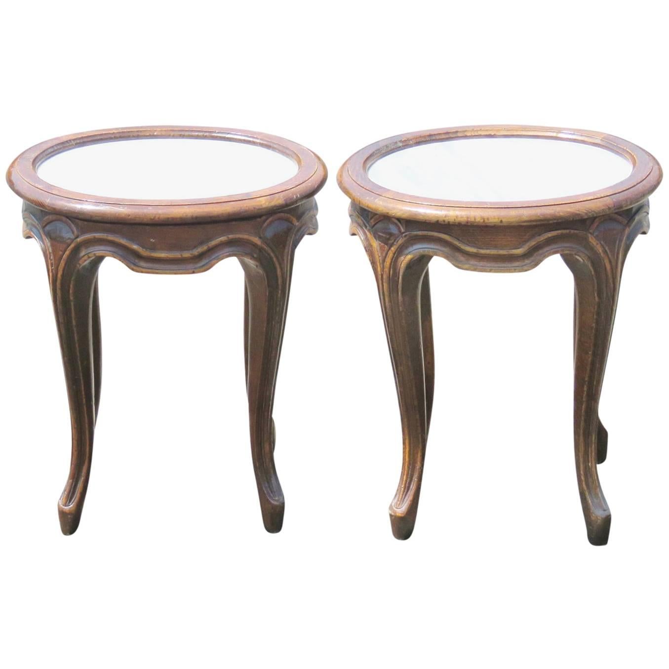 Pair of French Provincial Marbletop Walnut Stands