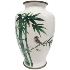 Vintage Ando Jubei Cloisonne Vase, Signed, Japanese Cloisonne, Bamboo and Bird