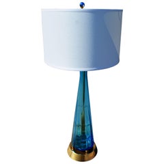 Vintage Murano Scalloped Blue Glass Lamp