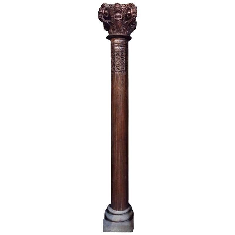 Solid Teak Wood Column Base of Traditional Javanese House, Organic c ...