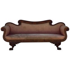 Intricately Carved American Empire Antique Mahogany Settee