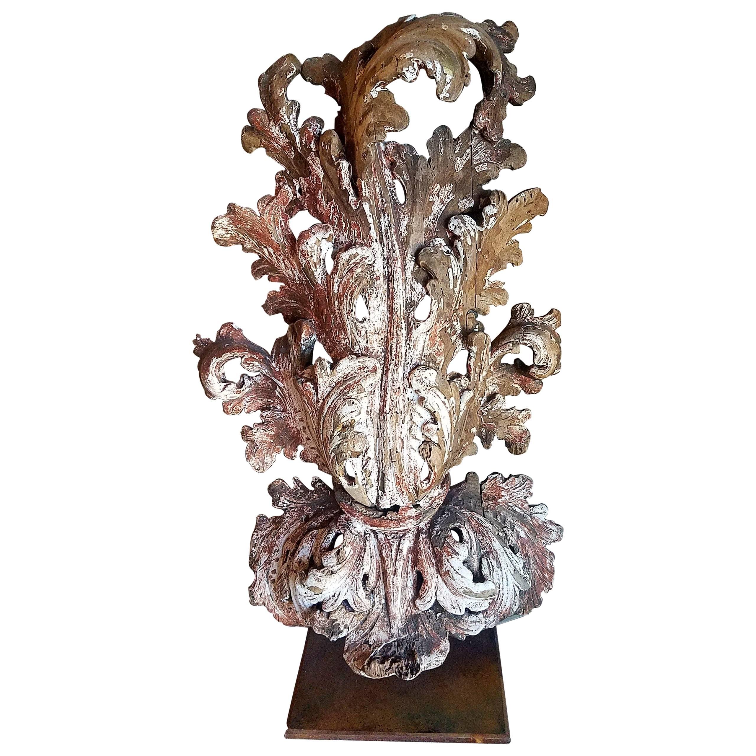  18th Century Mounted French Architectural Fragment with Residual Original Paint