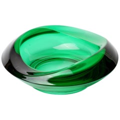 Sklo Union Czech Green Glass Bowl Designed by Rudolf Jurnikl for Rosice Glass