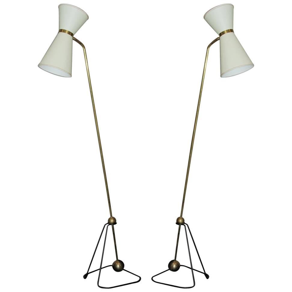 Pierre Guariche Rare Pair of Floor Lamps 1970 (Model of)