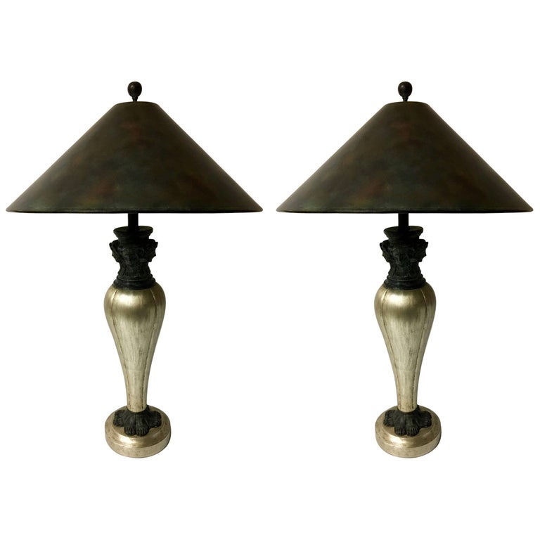 Pair of Egyptian Style Table Lamps with Bronze Accents by Maitland