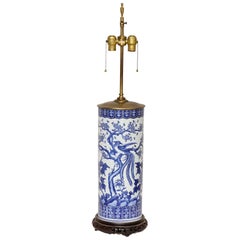 Large Asian Blue and White Porcelain Lamp 4