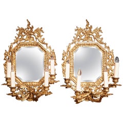 Pair of 19th Century French Napoleon III Bronze Sconces with Beveled Glass 12