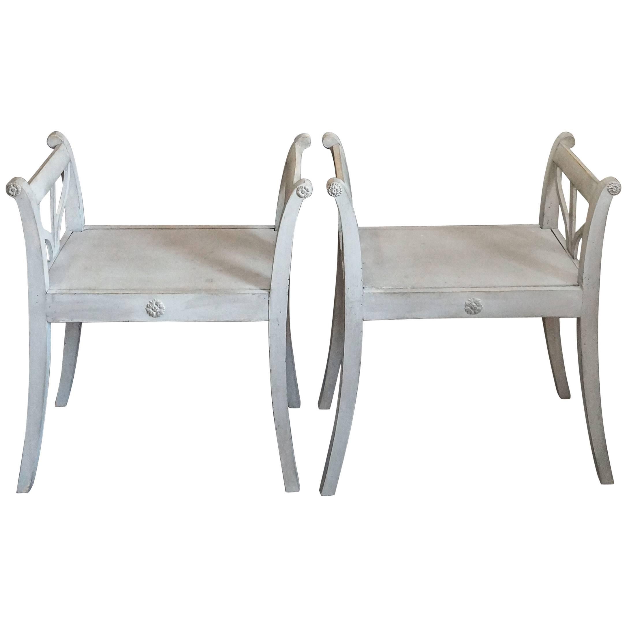 Pair of Swedish Stools with Pierced Armrests