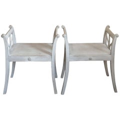 Pair of Swedish Stools with Pierced Armrests