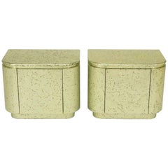 Pair of Champagne Gilt and Flecked Radius Edge Nightstands