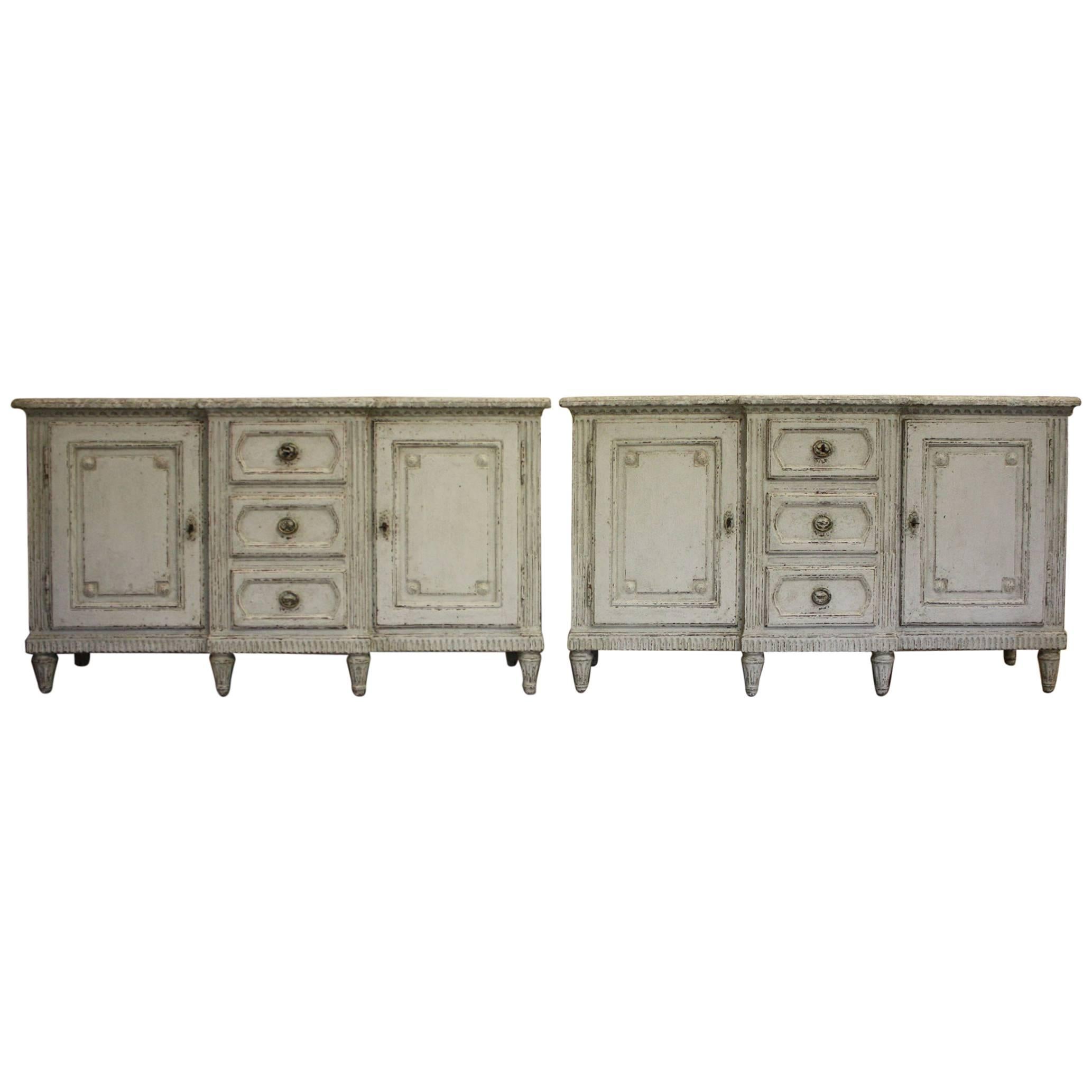 Pair of 19th Century French Painted Buffets with Faux Marble Top