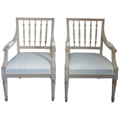 Pair of Spindle Back Swedish Armchairs