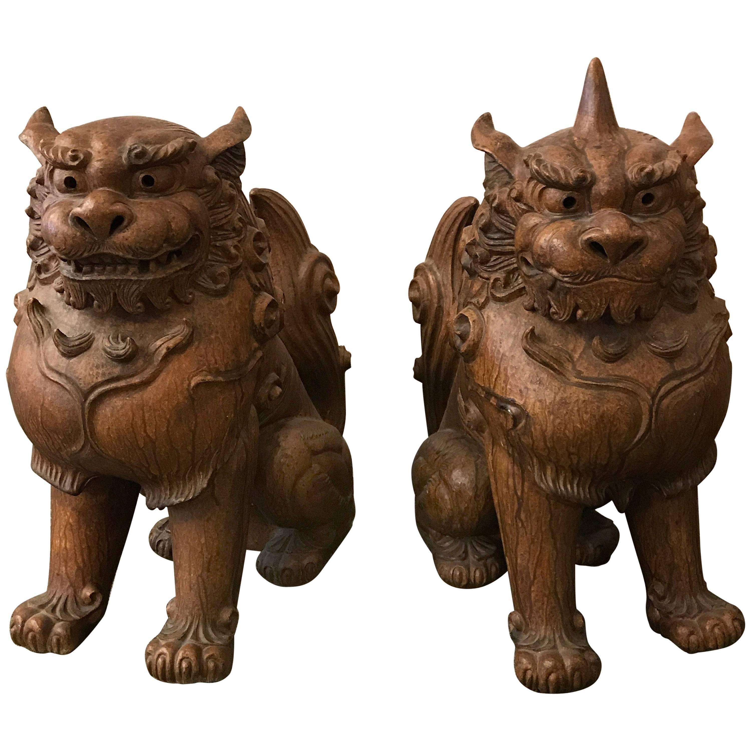Monumental Pair of Japanese Guardian Dogs