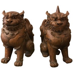 Vintage Monumental Pair of Japanese Guardian Dogs