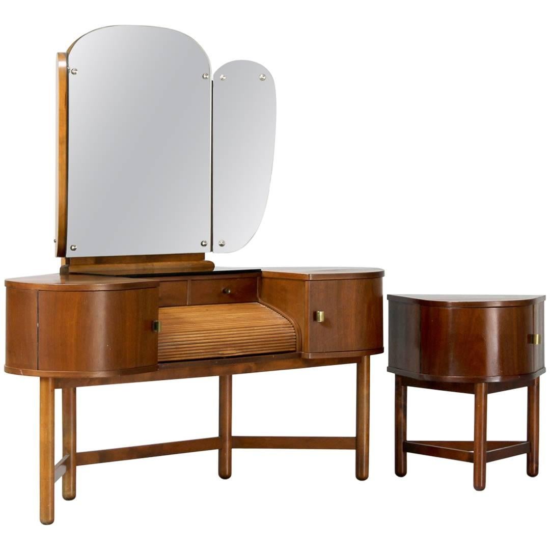 1930s Angle Vanity Table and Its Occasional Table by Martinus Petersen For Sale