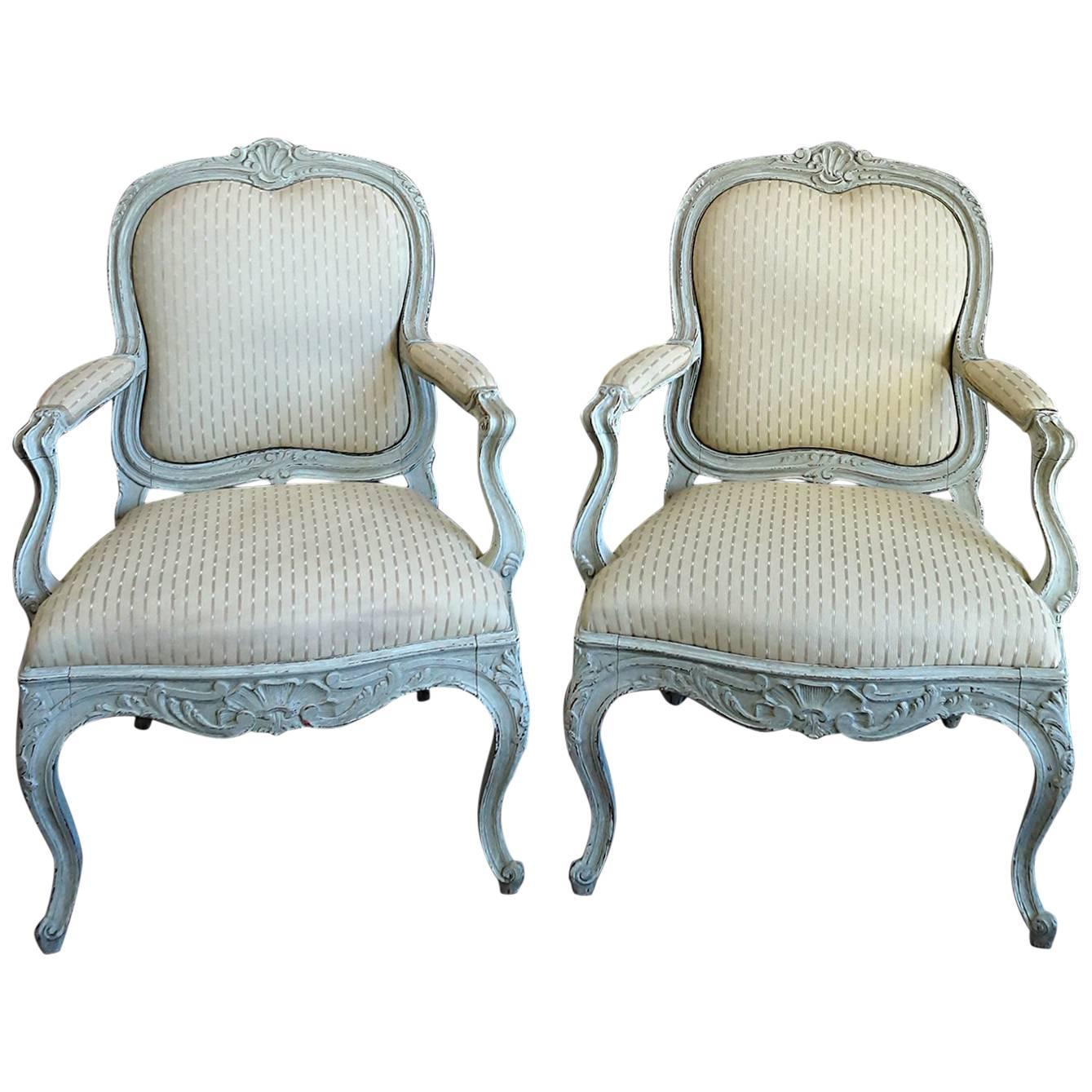 Pair of Rococo Style Swedish Armchairs For Sale