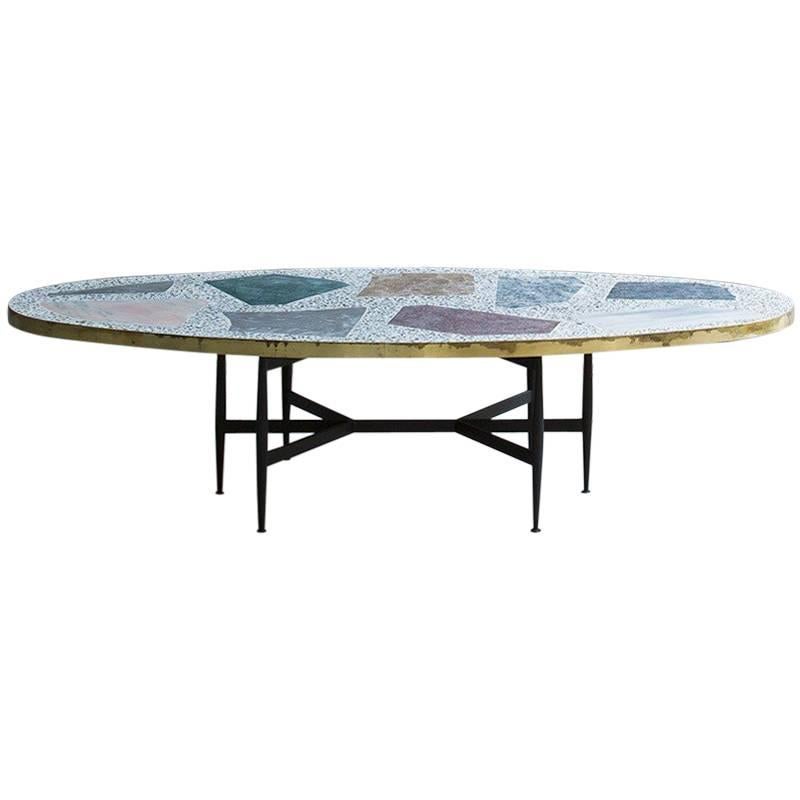 Rooms Terrazzo Colorful Magic Stone Brass Coffee Table For Sale