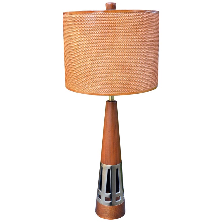 Tony Paul for Westwood Industries Walnut and Brass Lamp with Shade For