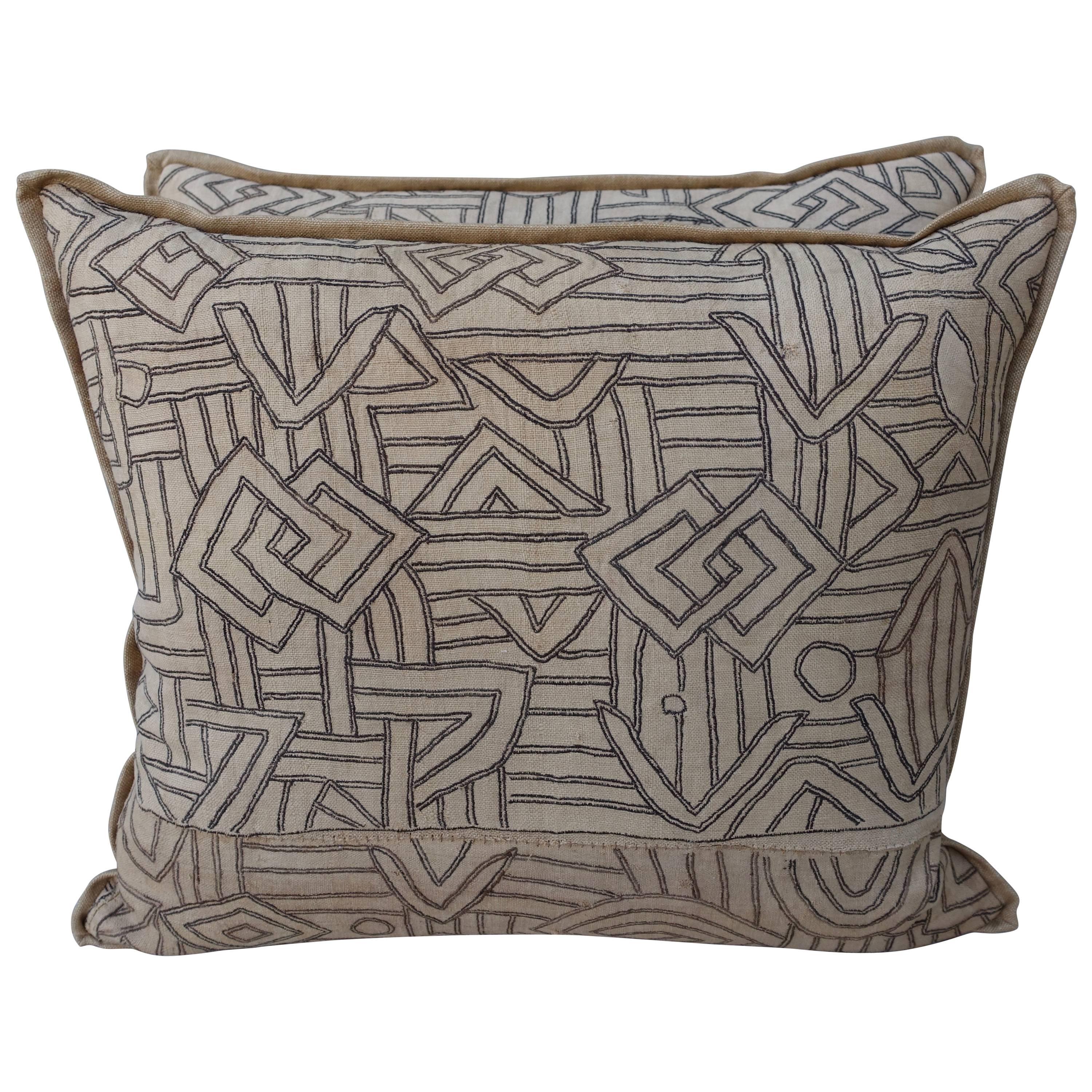 Pair of Geometric Kuba Cloth Pillows