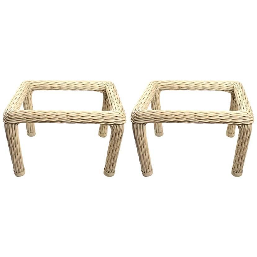 Pair of Woven Wicker Tables