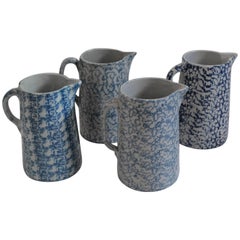 Collection of Four 19th Century Spongeware Pottery Pitchers 7