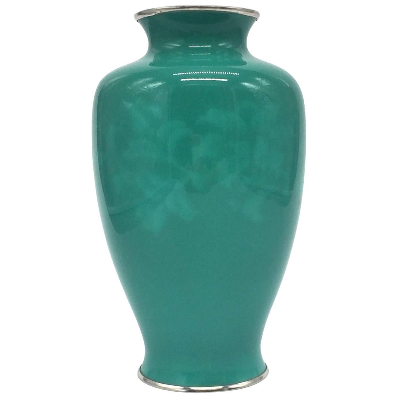Ando Jubei Green Celadon Wireless Cloisonné Vase, Signed, Vase 1