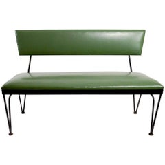 Mid-Century Bench Wrought Iron Frame Vinyl Upholstery