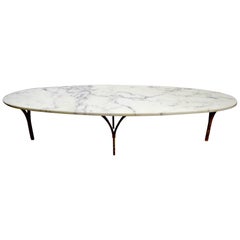 Oval Marble Top Coffee Table with Brass Legs