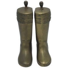 Equestrian Brass Riding Boot Bookends, Pair
