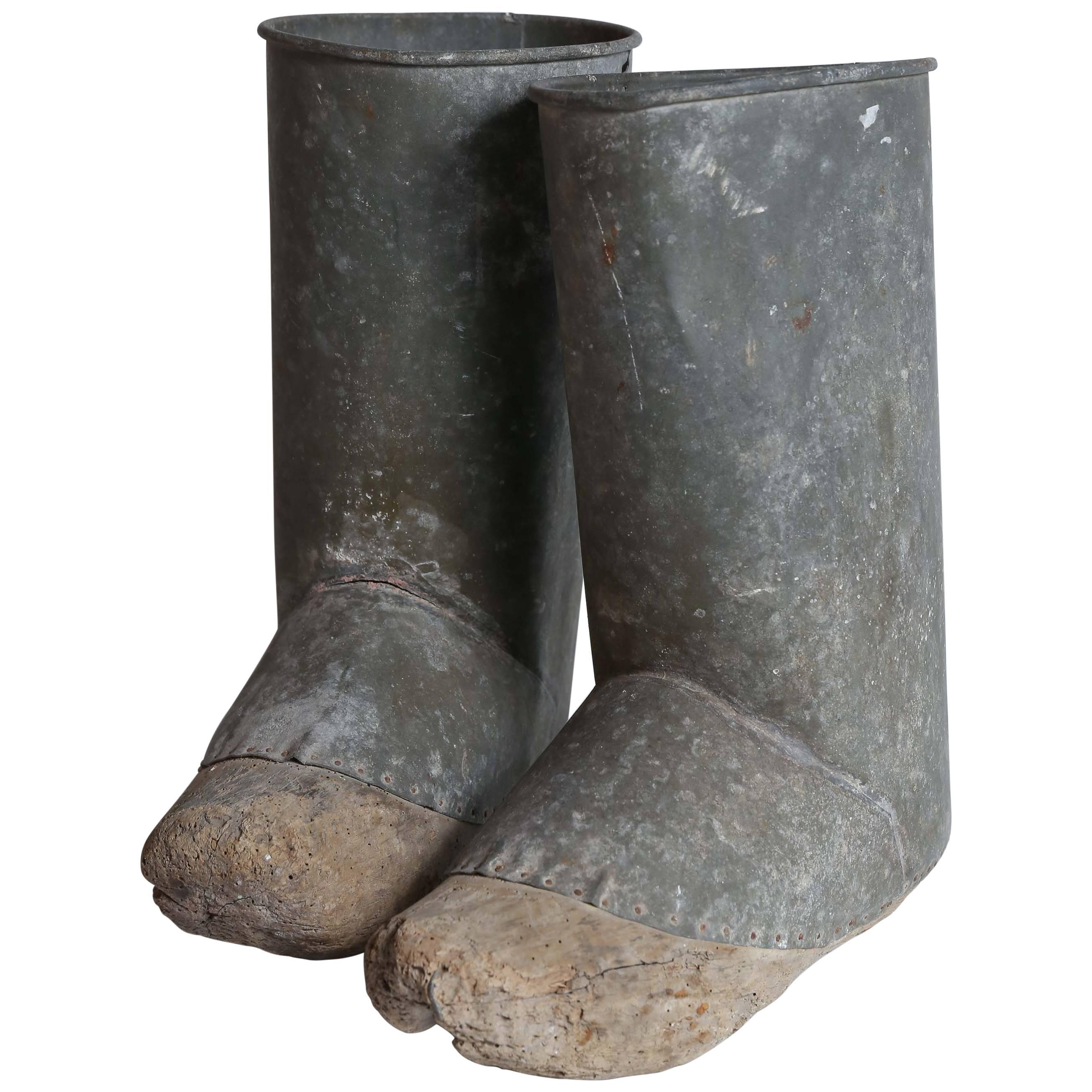 Pair of 19th Century Zinc and Wood Boots