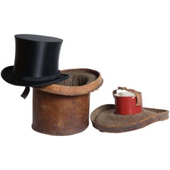 Victorian Leather Hat Box with Top Hat
