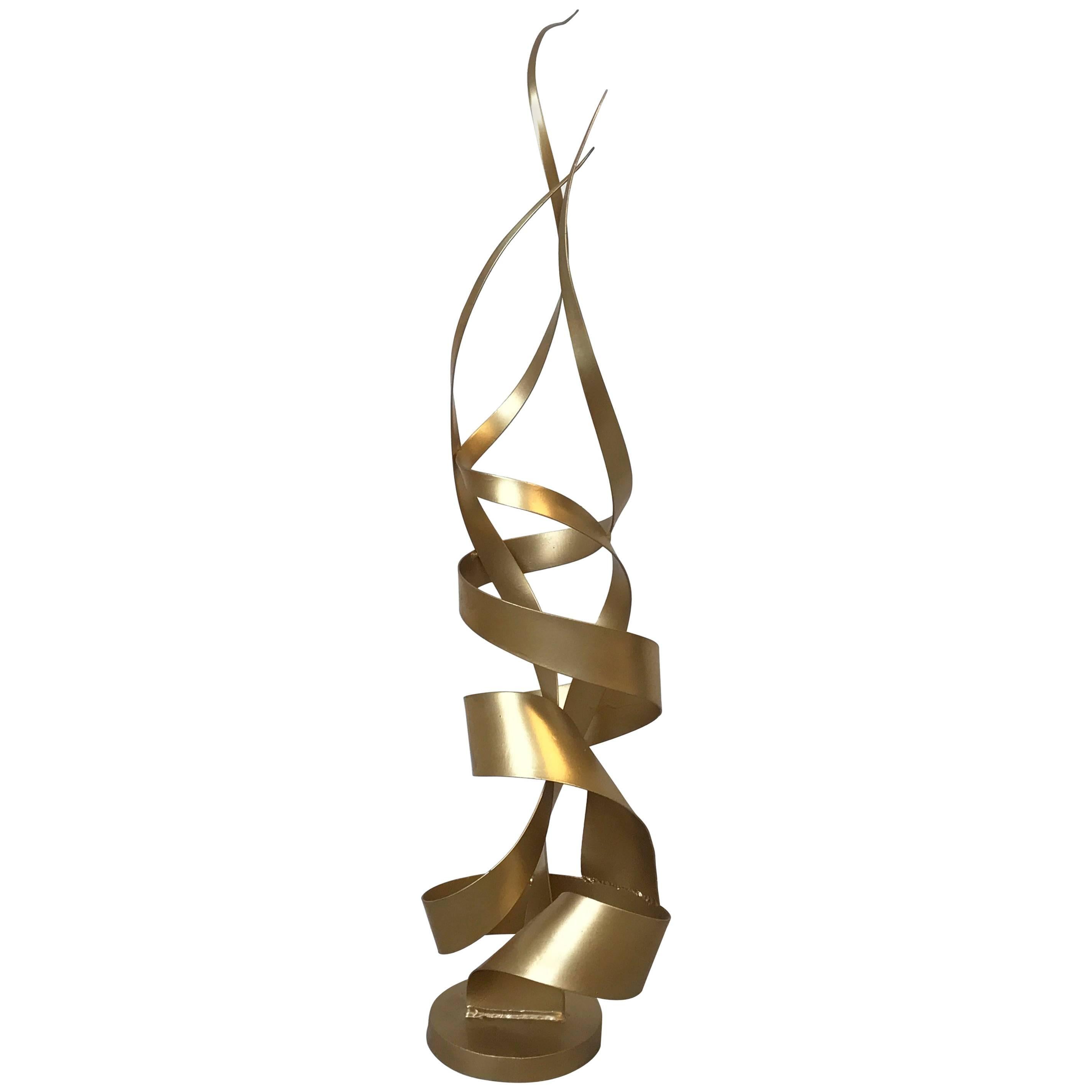 1970s Century Jere Style Gilded Ribbon Sculpture For Sale