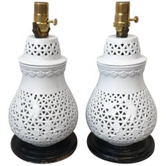 1960s Pair of Blanc de Chine Cherry Blossom Motif Lamps 9