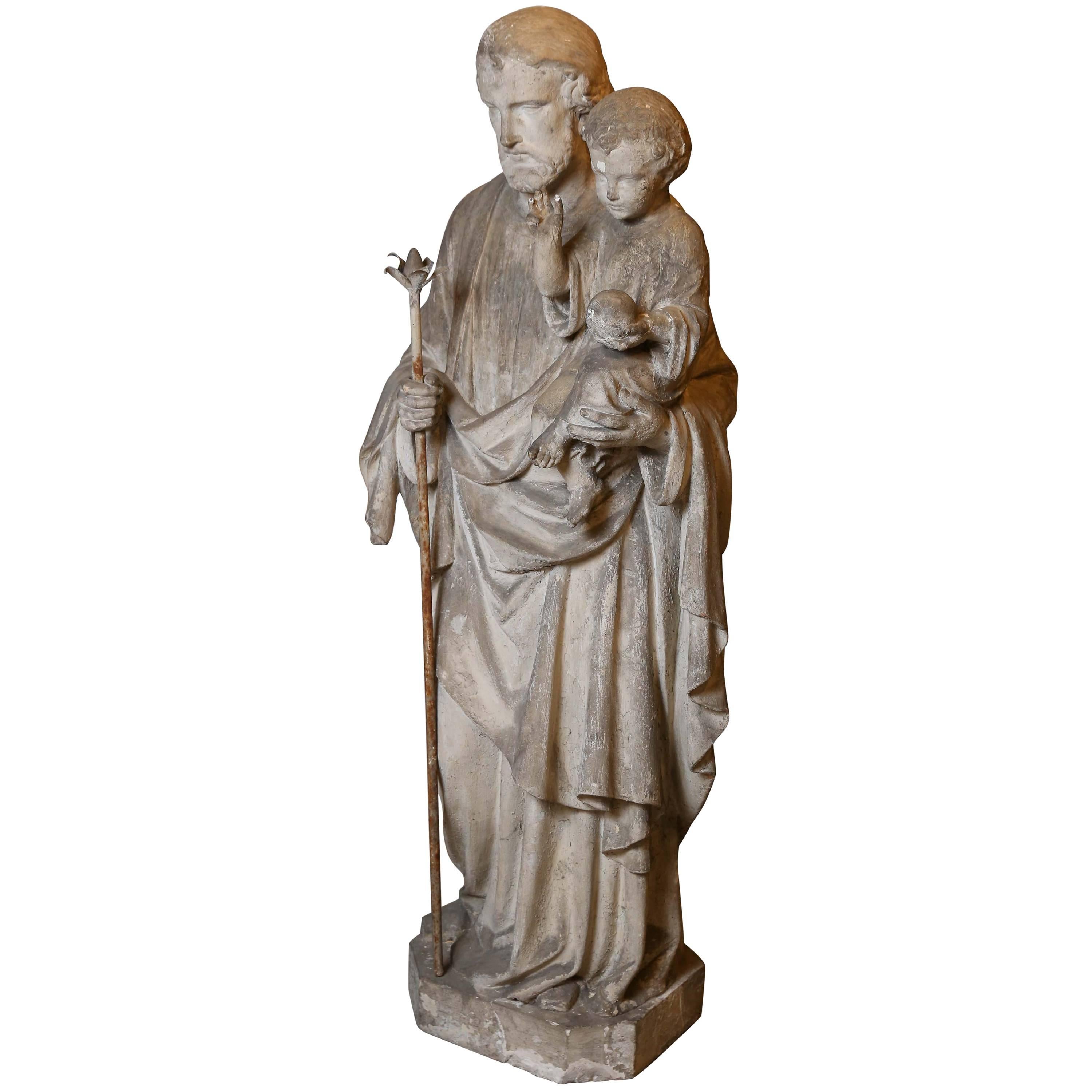 Concrete Statue of Saint Joseph with Baby Jesus