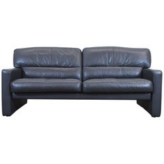 WK Wohnen Designer Sofa Black Leather Three-Seat Couch Modern