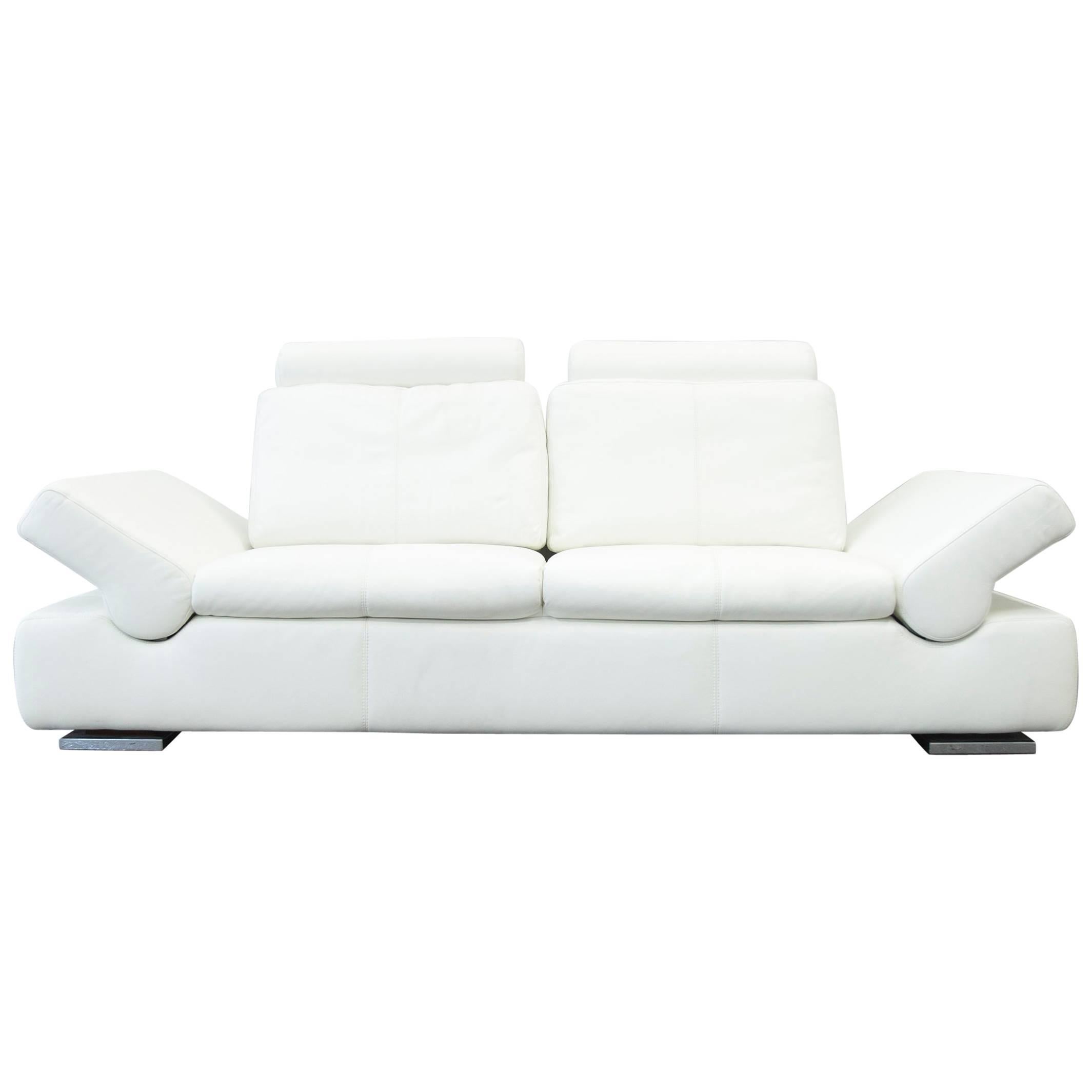 Musterring Linea Designer Leather Sofa White Three-seat Function Couch Modern For Sale