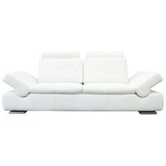 Musterring Linea Designer Leather Sofa White Three-seat Function Couch Modern