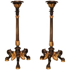 19th Century bronze and ormolu Pompeian candlesticks