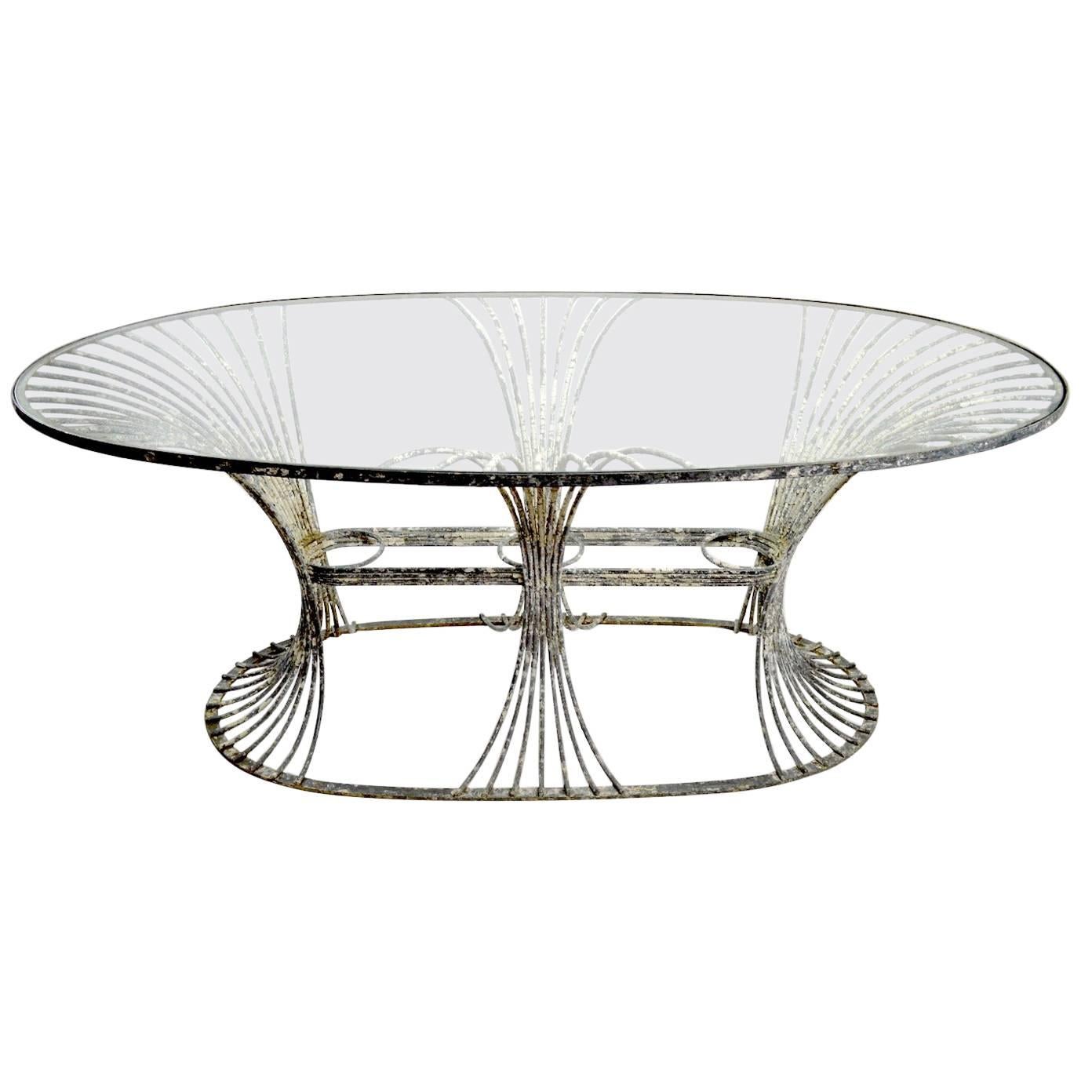 Rare Art Deco Garden Table by Leinfelder in Zinc and Glass For Sale