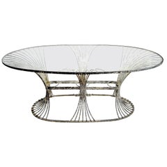 Rare table de jardin Art Déco de Leinfelder en zinc et verre