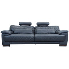 Camposé Designer Leather Sofa Black Three-seat Couch Function Modern