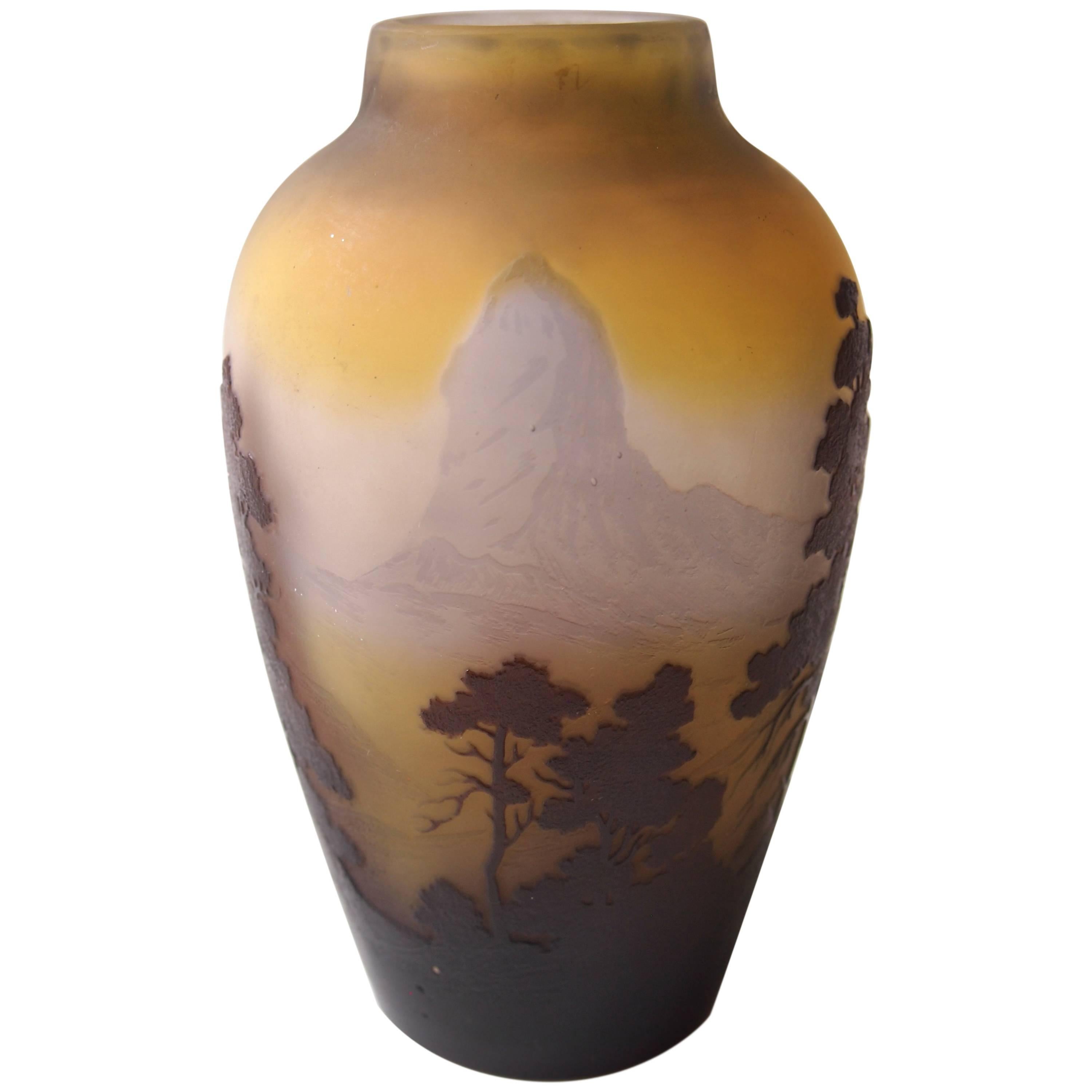 Emile Galle Art Nouveau Cameo Matterhorn Vase, Signed, circa 1900