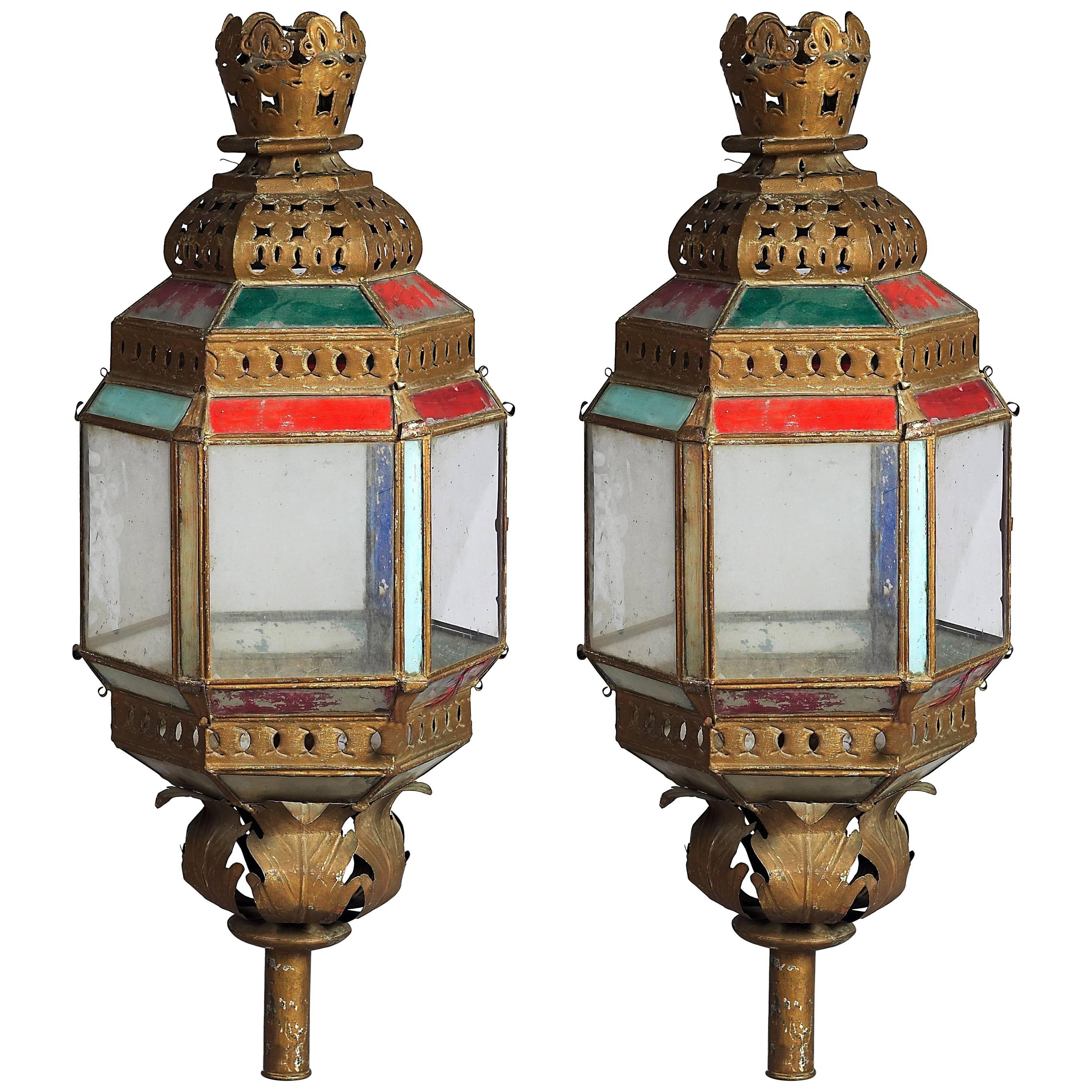 Pair of Important Venetian Six-Sided Lanterns, Italy, Late 18th Century For Sale