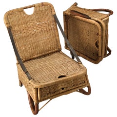 Rare Beach Seats in Cane with Leather Handles, Holland End of 19th Century